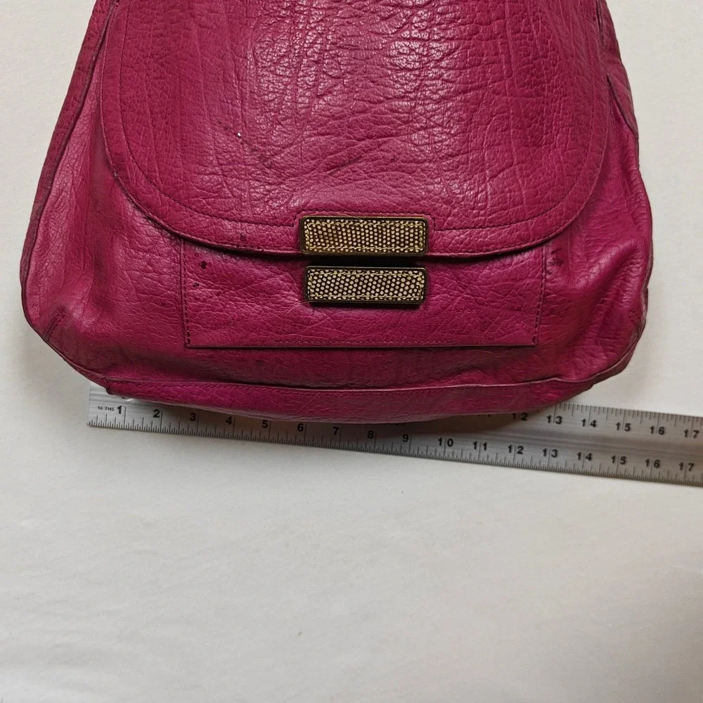 Botkier Fuchsia Pink Pebbled Leather Hobo Shoulder Bag Crossbody Brass Hardware